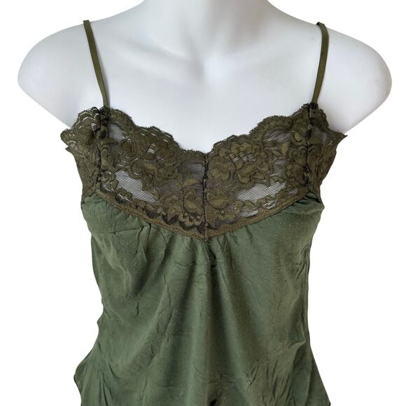 Y2K Lace Trim Cami Top Medium Olive Green 90s Fairy Whimsygoth Retro Camisole - Picture 9 of 14